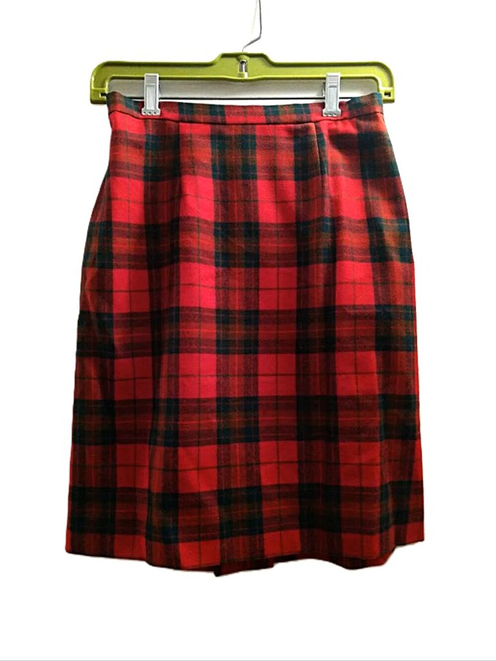 Vintage 60s Plaid Skirt Pure Wool Red Tartan XS 25" Waist Sabre Cento